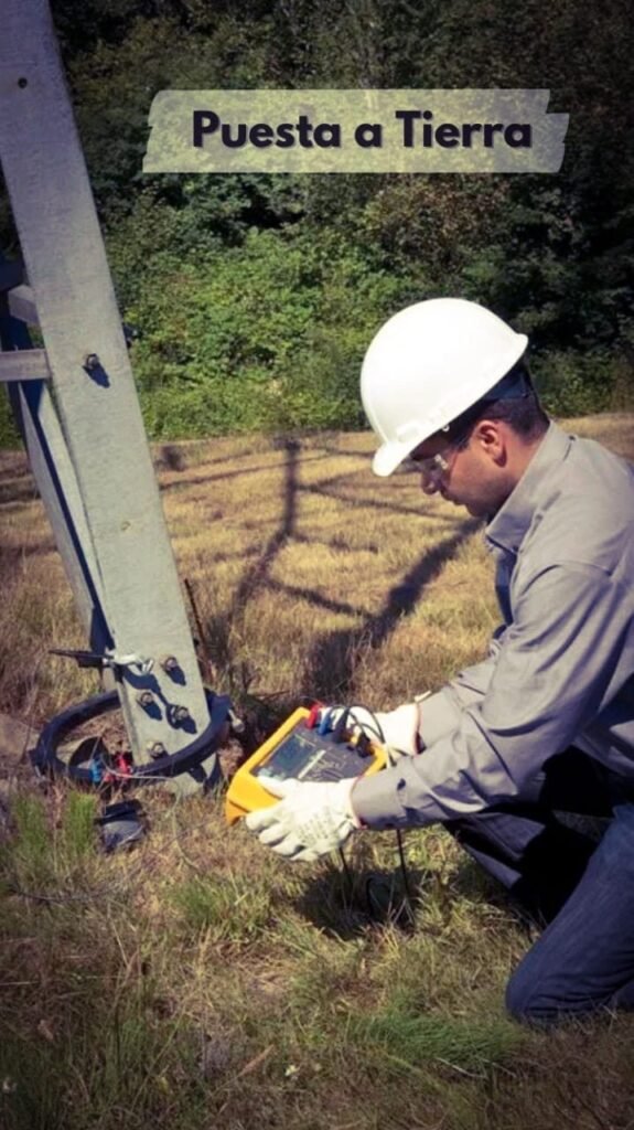 Técnico de EQS midiendo la puesta a tierra